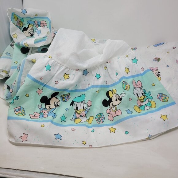 Vintage Dundee Disney Mickey Minnie Mouse Donald Daisy crib sheet Dust Ruffle - Picture 4 of 8